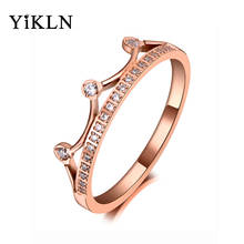 YiKLN Trendy OL Style Stainless Steel Rhinestone Crown Ring Jewelry Classic Rose Gold CZ Crystal Wedding Ring For Women YR19137 2024 - buy cheap