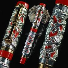 Jinhao Collection Dragon Phoenix Vintage Fountain Pen, Metal Carving Embossing Heavy Pen, Silver & Red For Office School 2024 - buy cheap