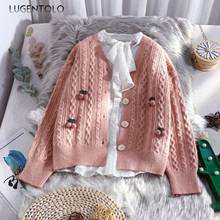 Lugentolo Women Sweater Sweet Cardigan Autumn Casual Sweaters Women's Knitwear Loose Cute Single-Breasted Sweater 2024 - buy cheap