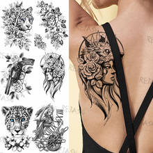 Татуировки Временные для женщин и мужчин, наклейки-татуировки с черным волком, цветком, гангстером, тигром, пистолетом, воином, компасом, моющиеся тату-наклейки 2024 - купить недорого