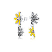 Shimmering Daisy Earrings with Yellow Enamel 100% 925 Sterling-Silver-Jewelry Free Shipping 2024 - buy cheap