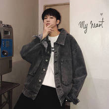 Spring autumn 2021 hip hop streetwear Hong Kong style denim jacket men\'s Korean trendy youth clothes wild loose casual coat 2024 - buy cheap