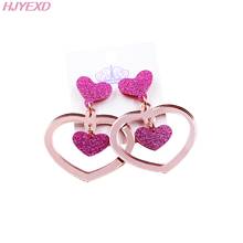 (1pair) HP106- Acrylic Heart Earrings Rose Mirror Glitter  Vanlentien's Day  Cute 2024 - buy cheap