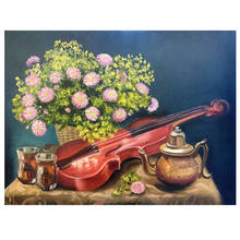 Pintura de diamante redondo y cuadrado, cuadro de violín y flor bordado, arte mosaico 5d por NumbersZP-4139 2024 - compra barato
