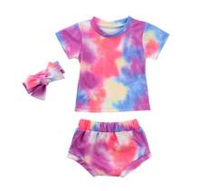 1-3Years  Infant Baby Girls Clothes Sets Printed Short Sleeve Pullover T Shirts Tops Shorts Headband 2024 - buy cheap