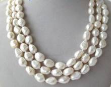 Joyería collar de perlas de 3 hebras 8-9, collar de perlas barrocas blancas de agua dulce, envío gratis 2024 - compra barato