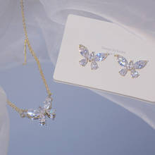 Delicate Jewelry Set Cubic Zircon CZ Butterfly Stud Earrings for Women 14k Gold Plated Earrings Necklaces 2024 - buy cheap