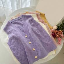 Autumn Korean Women Knitted Sweater Cardigan Sleeveless Female Vest Solid Ladies V-Neck Tops Teenager Girls Waistcoat JW9773 2024 - buy cheap