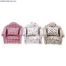 Мебель для кукольного домика в горошек 1:12, клетчатый цветочный стул, диван с подушкой, милая мебель для кукольного дома, кресло, игрушки в подарок 2024 - купить недорого