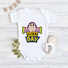 Monos infantiles de verano para recién nacido, Pelele de manga corta con estampado de Buzz Lightyear, feliz cumpleaños, informal 2024 - compra barato