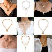 Simple and Exaggerated Retro Jewelry with Thick Chain Multilayer Geometric Lock Shape Love Necklace for Female 2024 - buy cheap