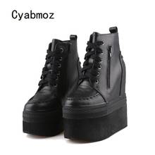 Cyabmoz tênis femininos de couro legítimo, sapatos de salto alto com plataforma grossa casual para mulheres 2024 - compre barato