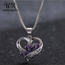 WEGARSTI 925 Silver Crystal Heart Necklace Pendant For Women Blue Romantic CZ Silver Chain Pendant Necklaces Wedding Jewelry 2024 - buy cheap
