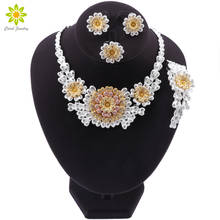 Conjunto de joyería de moda para mujer, conjunto de collar con forma de flor de color dorado de Dubái, accesorios de boda nigerianos, joyería 2024 - compra barato