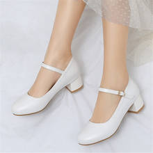 PXELENA-zapatos Mary Jane de boda elegantes para mujer, zapatos de tacón bajo gruesos blancos, Beige y negros, de talla grande 34-43, para Primavera, 2020 2024 - compra barato