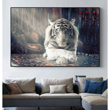 Carteles artísticos de animales de tigre blanco e impresiones en lienzo, pintura en la pared, imagen decorativa para la decoración del hogar de la sala de estar 2024 - compra barato