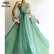 Charming A-Line Green Prom Dresses Long with Flowers Appliques Prom Dress Evening Dress Tulle Evening Party Dress Prom Gown 2024 - buy cheap