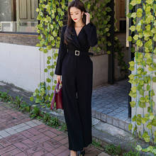 2019 Winter Korean Style OL Solid Color Jumpsuits Women Turn Down Collar Belted Long Romper Formal Work Wear Playsuits Plus Size 2024 - buy cheap