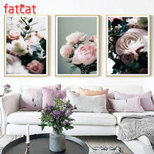 Fatcat flor de peônia rosa 5d diy, pintura tríptico quadrado completo, mosaico redondo, bordado com miçangas, decoração de flores ae1545 2024 - compre barato