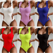 Sexy Solid One-Piece Swimsuit Women Ruffle Ruched Swimwear Monokini Bikinis 2020 Mujer Beach Bathing Suits Swimming Suit Biquini 2024 - buy cheap