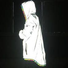 Gabardina hip-hop refletora masculina, casaco longo com capuz, zíper, roupa flash de noite 2024 - compre barato