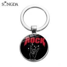 Rock Hand Hipster Keychain Rock Culture Key Ring Hippie Art Patterns Glass Cabochon Metal Pendant Car Key Chain Chaveiro 2024 - buy cheap