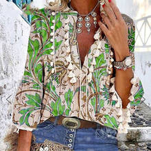 Boho Blouse Elegant V Neck Tassel Women Tops Sexy Three Quarter Sleeve Floral Print Shirt 2021 Spring Autumn Chic Blouses S-2XL 2024 - buy cheap