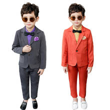 Conjunto de roupas formais garotos 2 a 9 anos, 4 unidades, jaqueta + calça + camisa + gravata borboleta, estilo champanhe escuro, vestimenta de casamento 2024 - compre barato