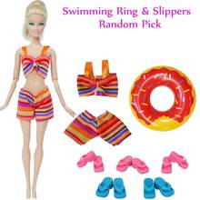 1x biquíni de banho + 1 anel de natação aleatório + 5x pantufas aleatórias, acessórios para boneca barbie, brinquedo de menina faça você mesmo 2024 - compre barato