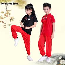 2021 chinese national traditional kungfu uniform wushu martial arts sets kick boxing embroidery suit tops+pant clothing for kids 2024 - buy cheap