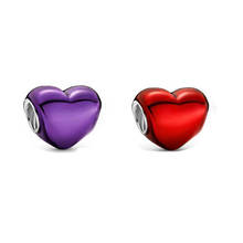 2021 Valentine's Day New 925 Sterling Silver Beads Fit Original Pandora Bracelet Purple Red Heart Charm DIY Women Jewelry Gift 2024 - buy cheap