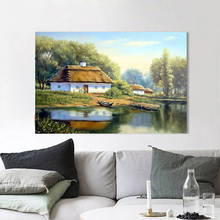 Pintura al óleo Vintage, póster con estampado de paisaje, cuadro sobre lienzo para pared, imagen de Casa de hierba para decoración de sala de estar y dormitorio 2024 - compra barato