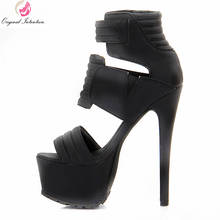 Sandálias femininas da moda com intenção original, sandálias sensuais de dedo aberto, com gancho, sapatos de salto pico, sapatos pretos, femininos, plus size 4-15 2024 - compre barato