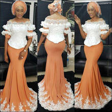 Aso Ebi-vestido de fiesta de sirena africana, elegante, hombros descubiertos, apliques de encaje de sirena, vestido Formal de satén de talla grande 2024 - compra barato