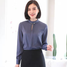 Izicfly blusa cinza feminina slim, nova moda casual elegante de escritório estilo coreano, de outono e primavera com miçangas, plus size para trabalho 2024 - compre barato