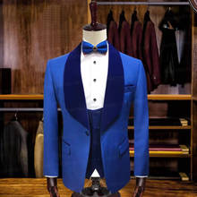 New Mens Wedding Suits 3 Pieces Custom Best Man Groom Suit Dinner Tuxedo Slim fit Royal Blue Velvet Lapel Blazer Vest Pant Set 2024 - buy cheap