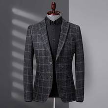 Blazer masculino slim, jaqueta casual estilo coreano, blazer xadrez roupa de casamento 2024 - compre barato