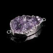 1pcs Natural Stone Charms Connectors Pendants Amethysts Silver Plated Double Hole Jewelry Making DIY Necklace Bracelets 25x45mm 2024 - buy cheap