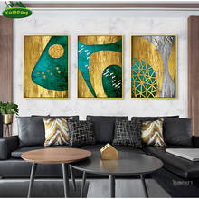 Abstrato moderno decorativo geométrico imagem verde e ouro pintura em tela cartaz impressão sala de estar quarto parede arte decoração 2024 - compre barato