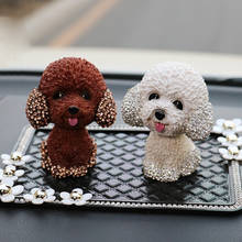 Cartoon Diamond Rhinestones Teddy Nodding Dog Shaking Head Car Ornaments Auto Interior Decoration Puppy Dog Doll Car Styling 2024 - buy cheap