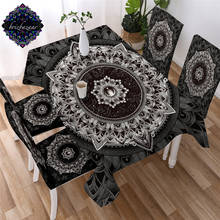 Toalha de mesa de cozinha à prova d'água, mandala, brizbazaar, flor branca e preta, tecido misterioso de universo, capa de mesa com gema 2024 - compre barato
