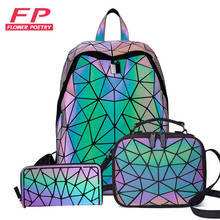 Set Backpacks Women Geometric Luminous Backpack School Purse Holographic Noctilucent Travel Bagpack Female Student Rucksack 2021 2024 - buy cheap