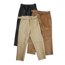 Spring Genuine Sheepskin Leather Pants Trousers Women High Waist Cargo Pants Black Brown Khaki Woman Ladies Pencil Ankle Trouser 2024 - buy cheap