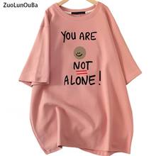 Летняя женская футболка средней длины Zuolunouba с принтом надписи «You Are Not Alone», розовые женские футболки, модные новые женские топы 2024 - купить недорого