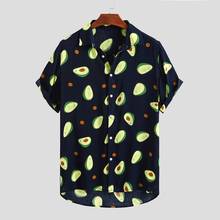 Camisa havaiana estampa de abacate, camisa casual de manga curta para praia feminina, camisa solta streetwear 2024 - compre barato