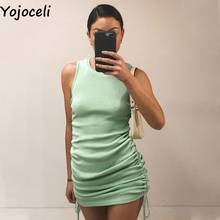 Yojoceli Sexy pleated knitted short dress women Summer elegant o neck bodycon dress Casual fitness white dress vestidos 2024 - buy cheap