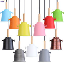 IWHD-lámparas colgantes coloridas de Metal y madera, accesorios para dormitorio, sala de estar, Bar, lámpara Vintage de campo americano, luz LED Industrial 2024 - compra barato