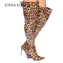 2020 Mirror Leopard Leather Over The Knee Boots Woman High Heels Stilettos Boots Autumn Winter Back Zipper Casual Party Shoes 2024 - buy cheap