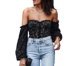 FY Womens Tops And Blouses Off Shoulder Tops Floral Lace Slim Blouse Casual Long Sleeve Shirts Blouse Et Chemisier Femme 2024 - buy cheap