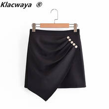 Klacwaya Women 2021 Spring New High Waist Mini Skirt Chic Irregular Button Skirts Office Lady Solid Zipper A-line Slim 2024 - buy cheap